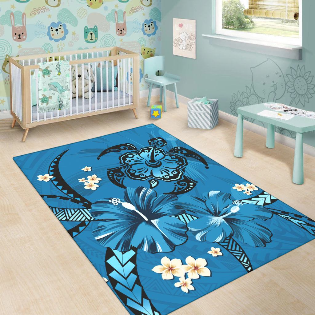 Hawaii Area Rug Blue Honu Hibiscus Island Harmony