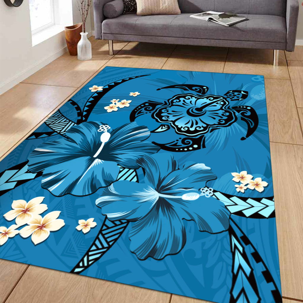Hawaii Area Rug Blue Honu Hibiscus Island Harmony