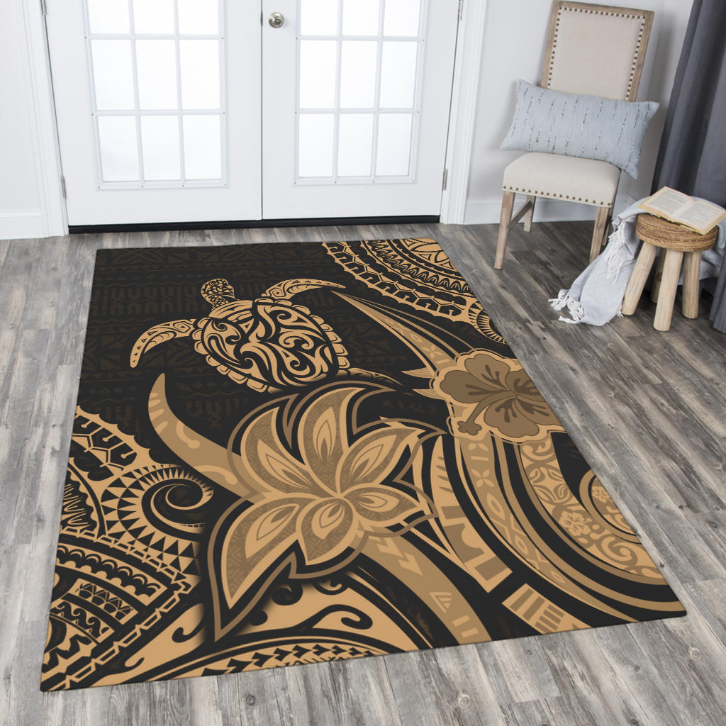 Hawaii Area Rug Honu Turtle Hibiscus Tribal Legacy