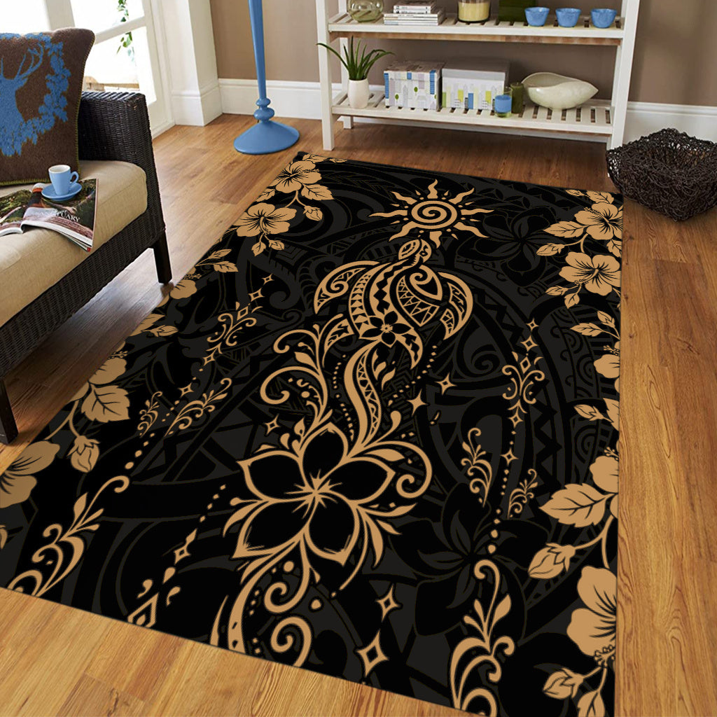 Hawaii Area Rug Vintage Honu Hibiscus Floral Elegance