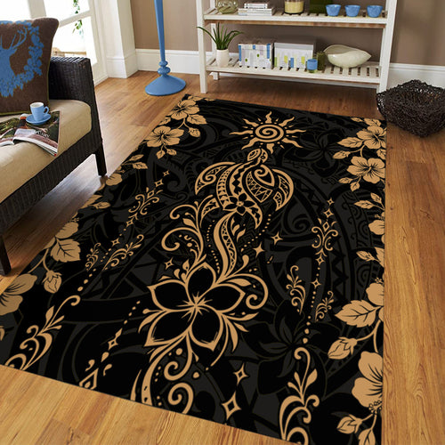 Hawaii Area Rug Vintage Honu Hibiscus Floral Elegance