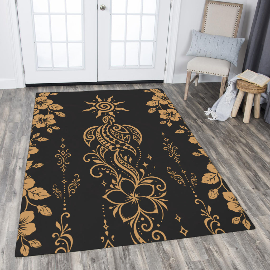 Hawaii Area Rug Vintage Honu Hibiscus Floral Elegance