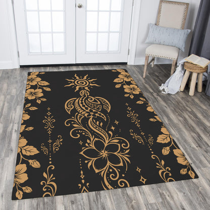 Hawaii Area Rug Vintage Honu Hibiscus Floral Elegance