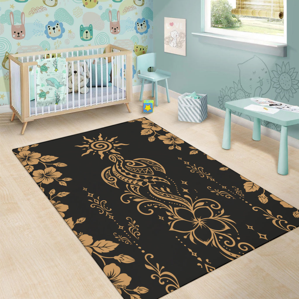 Hawaii Area Rug Vintage Honu Hibiscus Floral Elegance