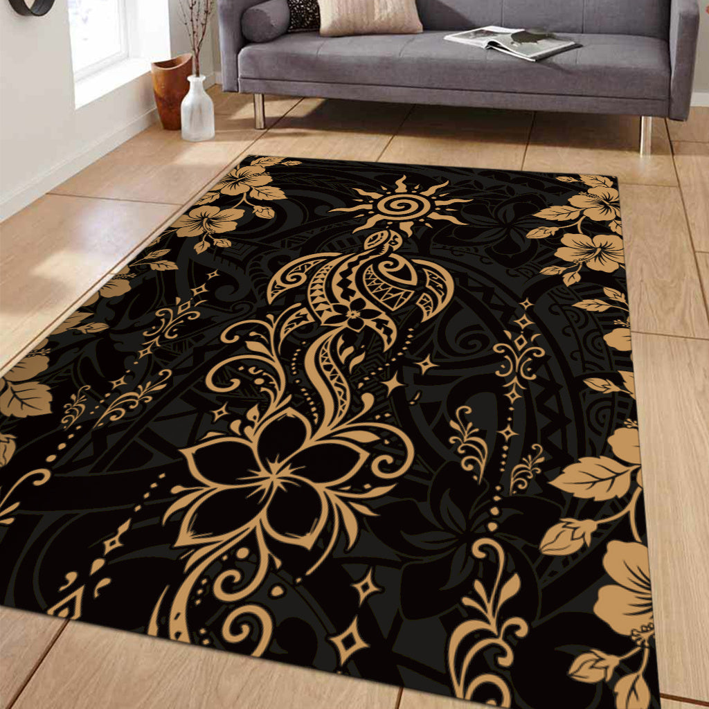 Hawaii Area Rug Vintage Honu Hibiscus Floral Elegance