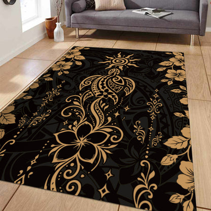 Hawaii Area Rug Vintage Honu Hibiscus Floral Elegance