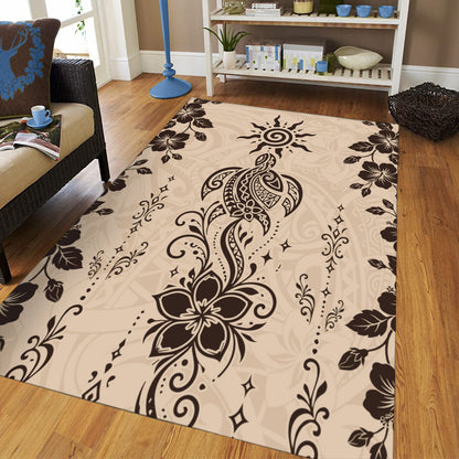 Hawaii Area Rug Vintage Honu Hibiscus Floral Elegance