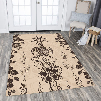Hawaii Area Rug Vintage Honu Hibiscus Floral Elegance
