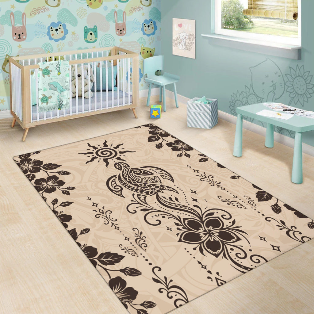 Hawaii Area Rug Vintage Honu Hibiscus Floral Elegance
