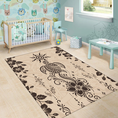 Hawaii Area Rug Vintage Honu Hibiscus Floral Elegance