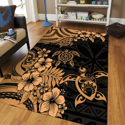 Hawaii Area Rug Kanaka Maoli Hibiscus Polynesian Tribal Turtle Print Style