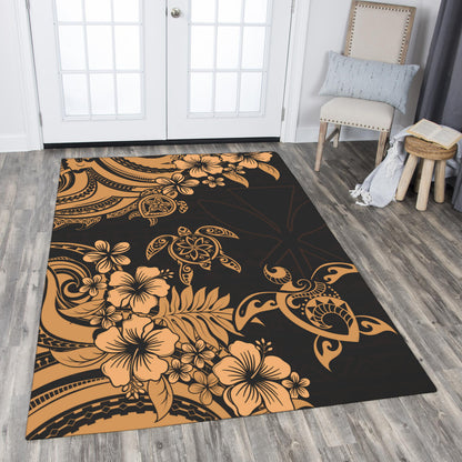 Hawaii Area Rug Kanaka Maoli Hibiscus Polynesian Tribal Turtle Print Style