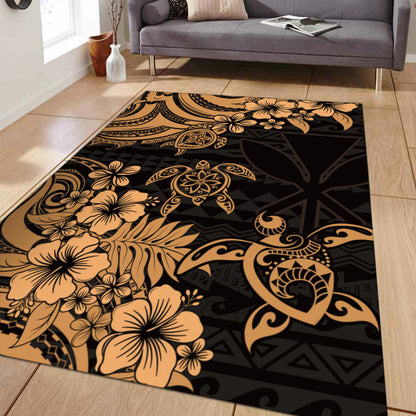 Hawaii Area Rug Kanaka Maoli Hibiscus Polynesian Tribal Turtle Print Style