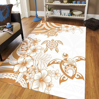 Hawaii Area Rug Kanaka Maoli Hibiscus Polynesian Tribal Turtle Print Style