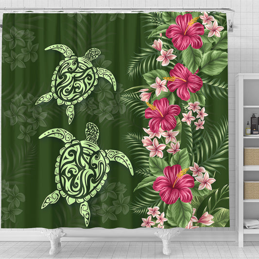 Hawaii Shower Curtain Polynesian Sea Turtle Hibiscus Tropical Style