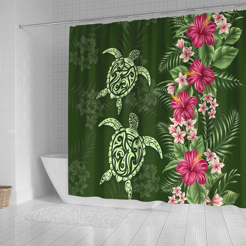 Hawaii Shower Curtain Polynesian Sea Turtle Hibiscus Tropical Style