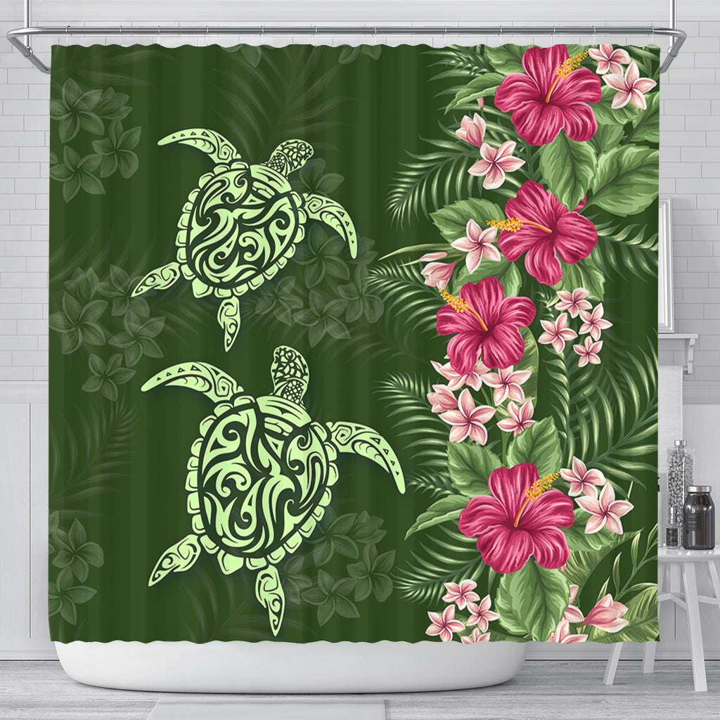 Hawaii Shower Curtain Polynesian Sea Turtle Hibiscus Tropical Style