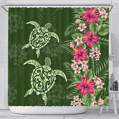 Hawaii Shower Curtain Polynesian Sea Turtle Hibiscus Tropical Style