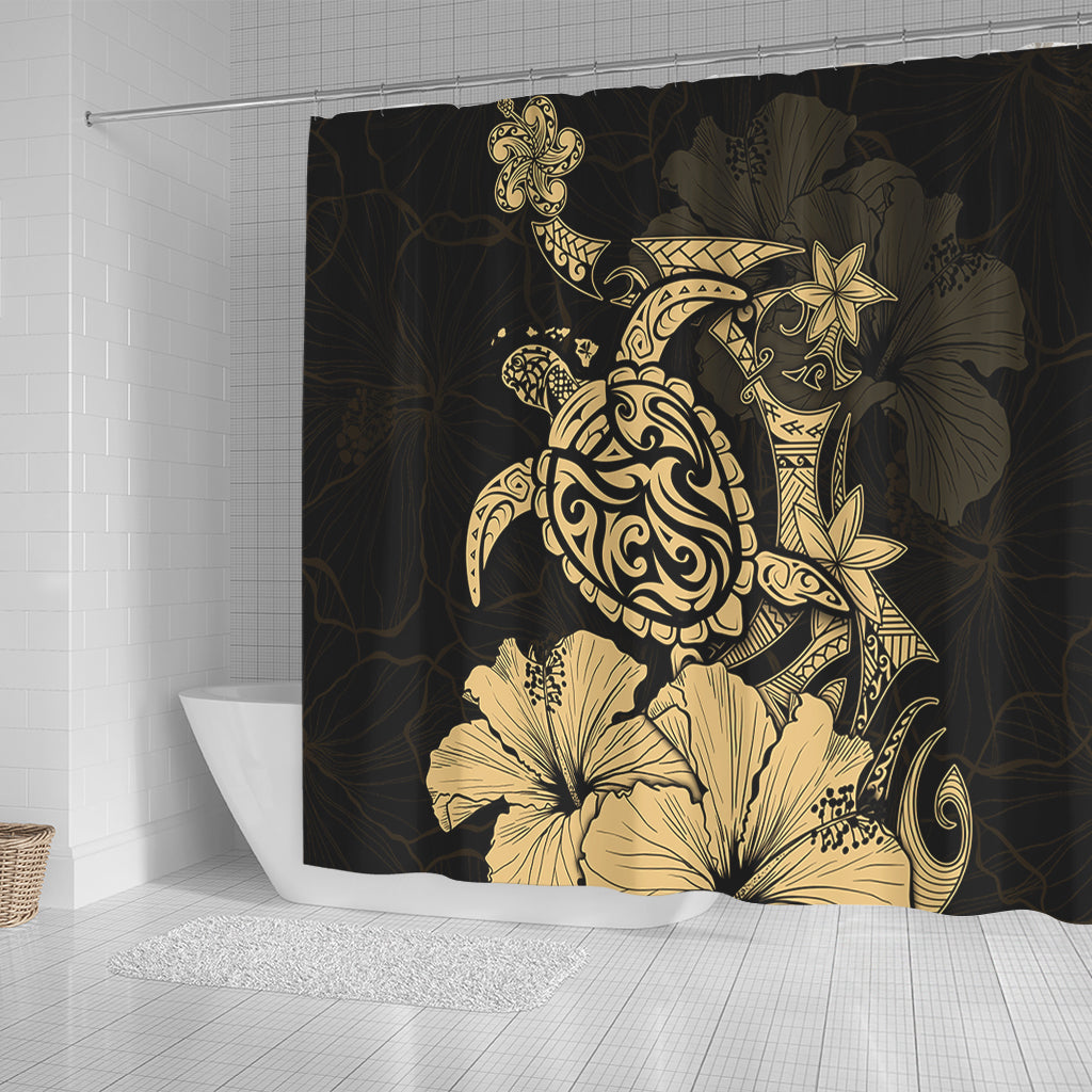 Hawaii Shower Curtain Golden Honu Hibiscus Serenity Style