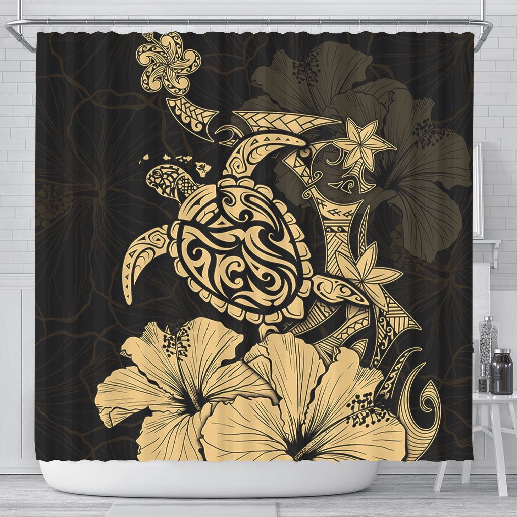 Hawaii Shower Curtain Golden Honu Hibiscus Serenity Style
