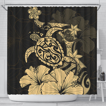Hawaii Shower Curtain Golden Honu Hibiscus Serenity Style