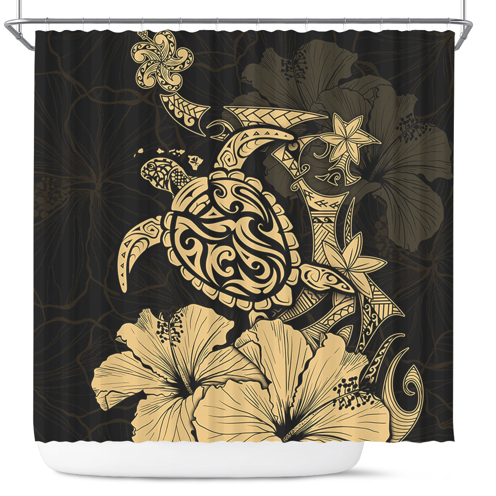 Hawaii Shower Curtain Golden Honu Hibiscus Serenity Style