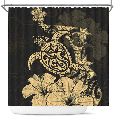 Hawaii Shower Curtain Golden Honu Hibiscus Serenity Style