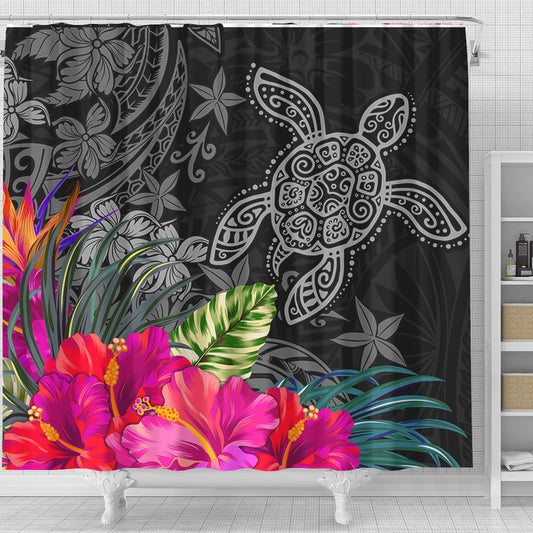 Hawaii Shower Curtain Tropical Honu Hibiscus Garden Style