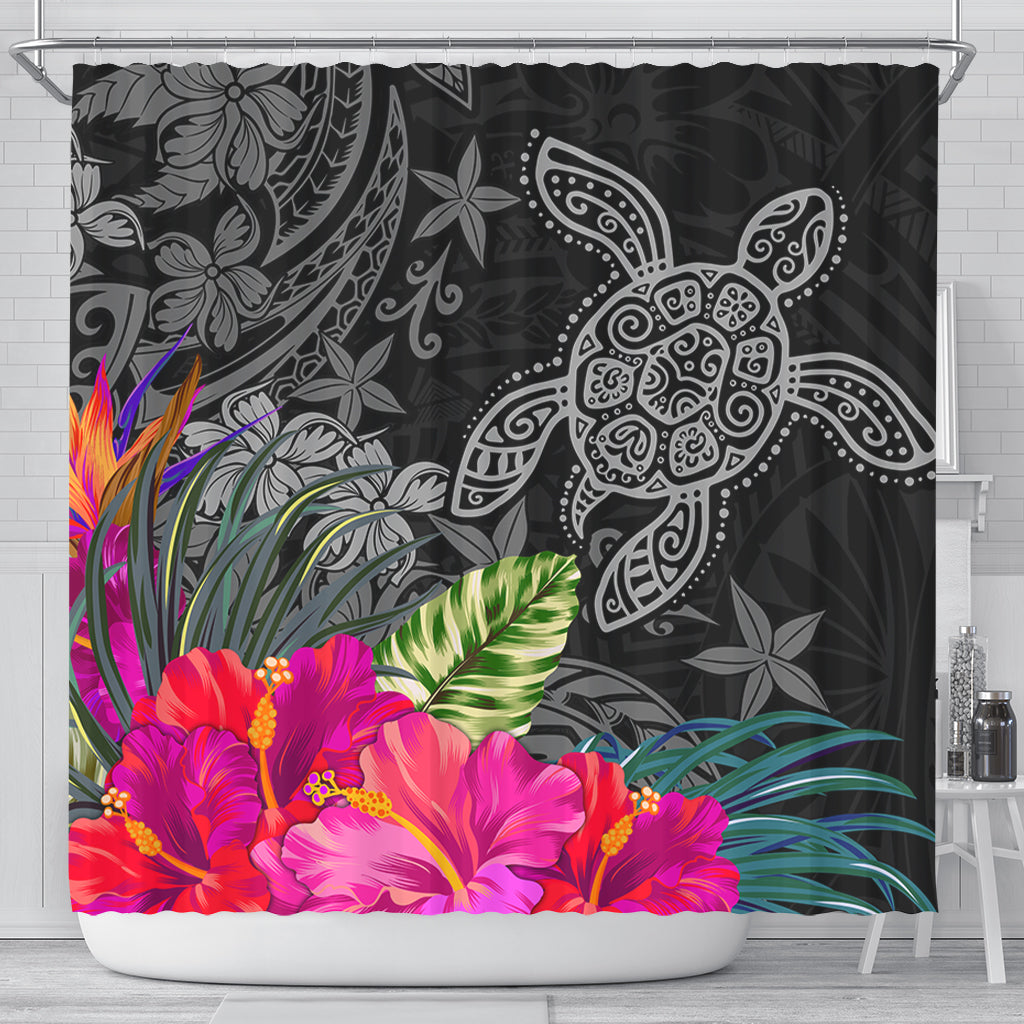 Hawaii Shower Curtain Tropical Honu Hibiscus Garden Style