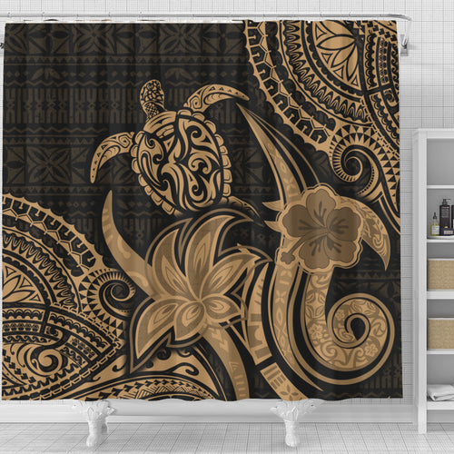 Hawaii Shower Curtain Honu Turtle Hibiscus Tribal Legacy