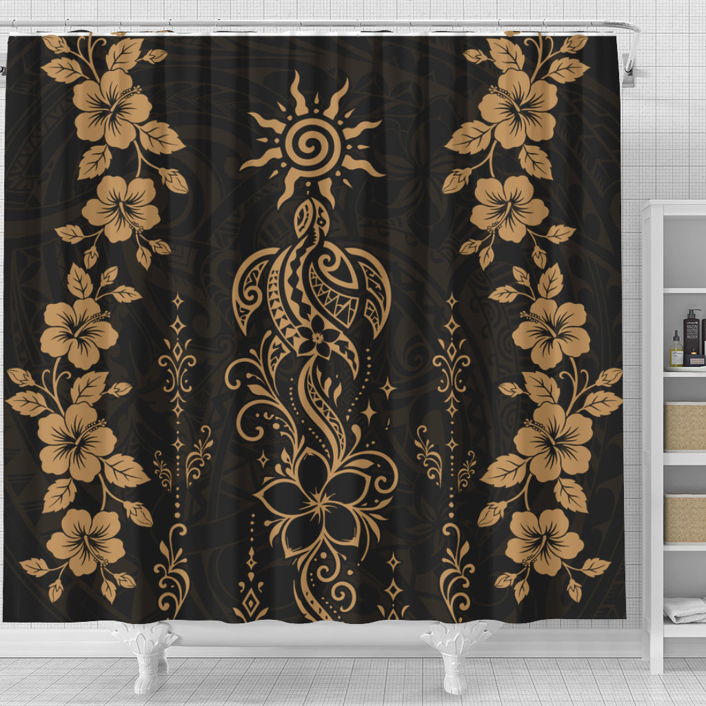 Hawaii Shower Curtain Vintage Honu Hibiscus Floral Elegance