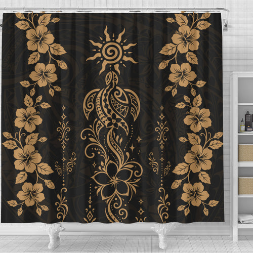 Hawaii Shower Curtain Vintage Honu Hibiscus Floral Elegance