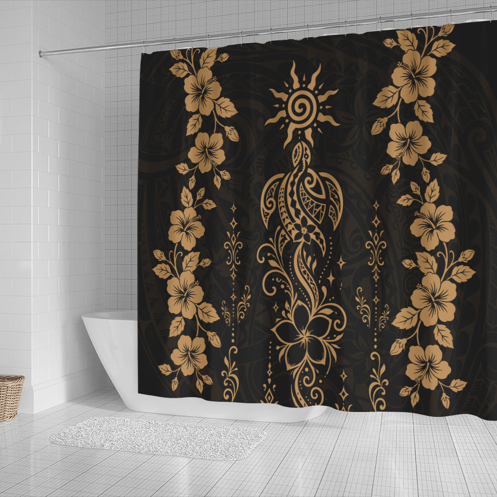 Hawaii Shower Curtain Vintage Honu Hibiscus Floral Elegance