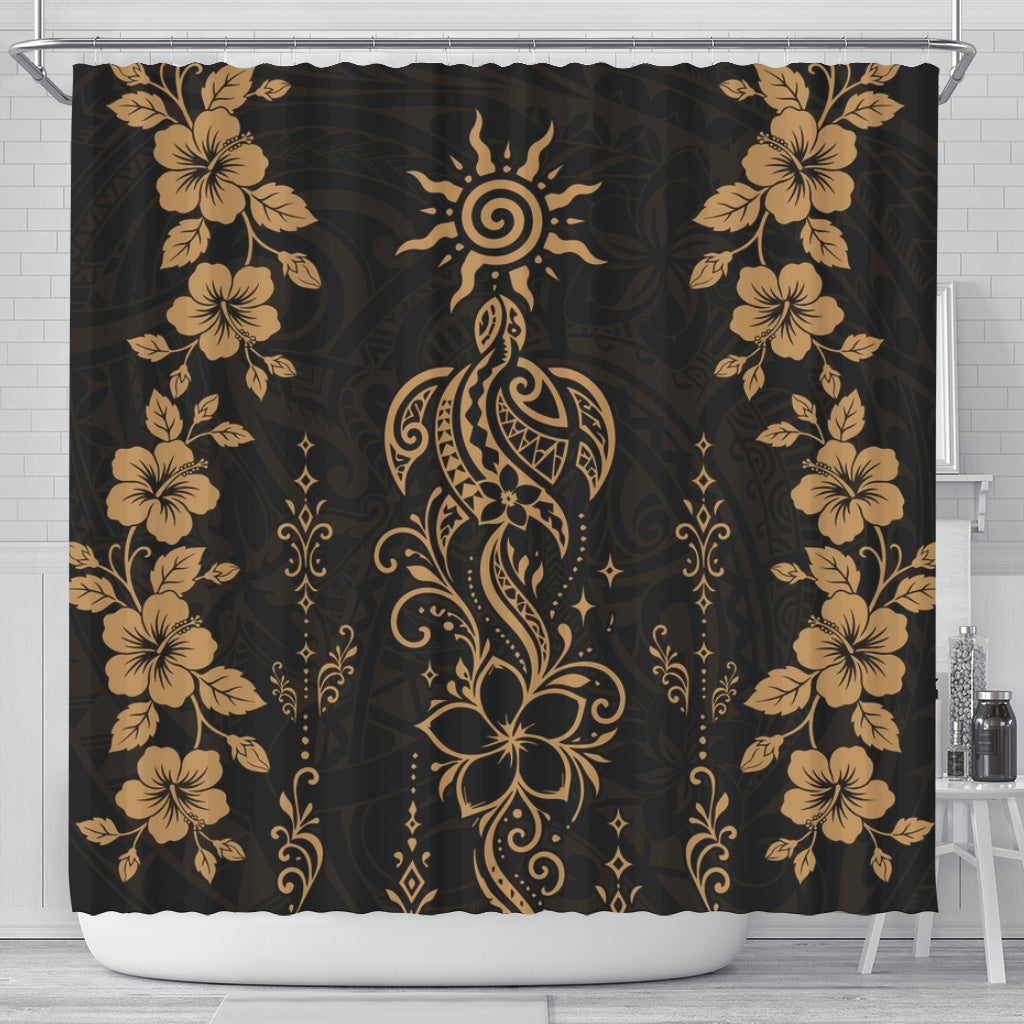 Hawaii Shower Curtain Vintage Honu Hibiscus Floral Elegance