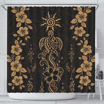 Hawaii Shower Curtain Vintage Honu Hibiscus Floral Elegance