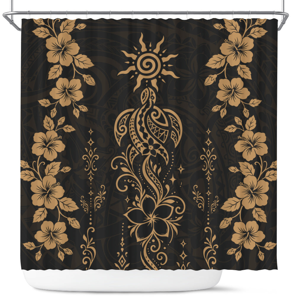 Hawaii Shower Curtain Vintage Honu Hibiscus Floral Elegance
