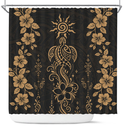 Hawaii Shower Curtain Vintage Honu Hibiscus Floral Elegance