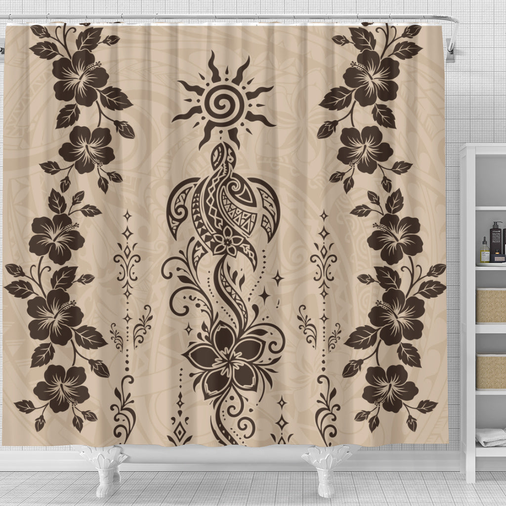 Hawaii Shower Curtain Vintage Honu Hibiscus Floral Elegance
