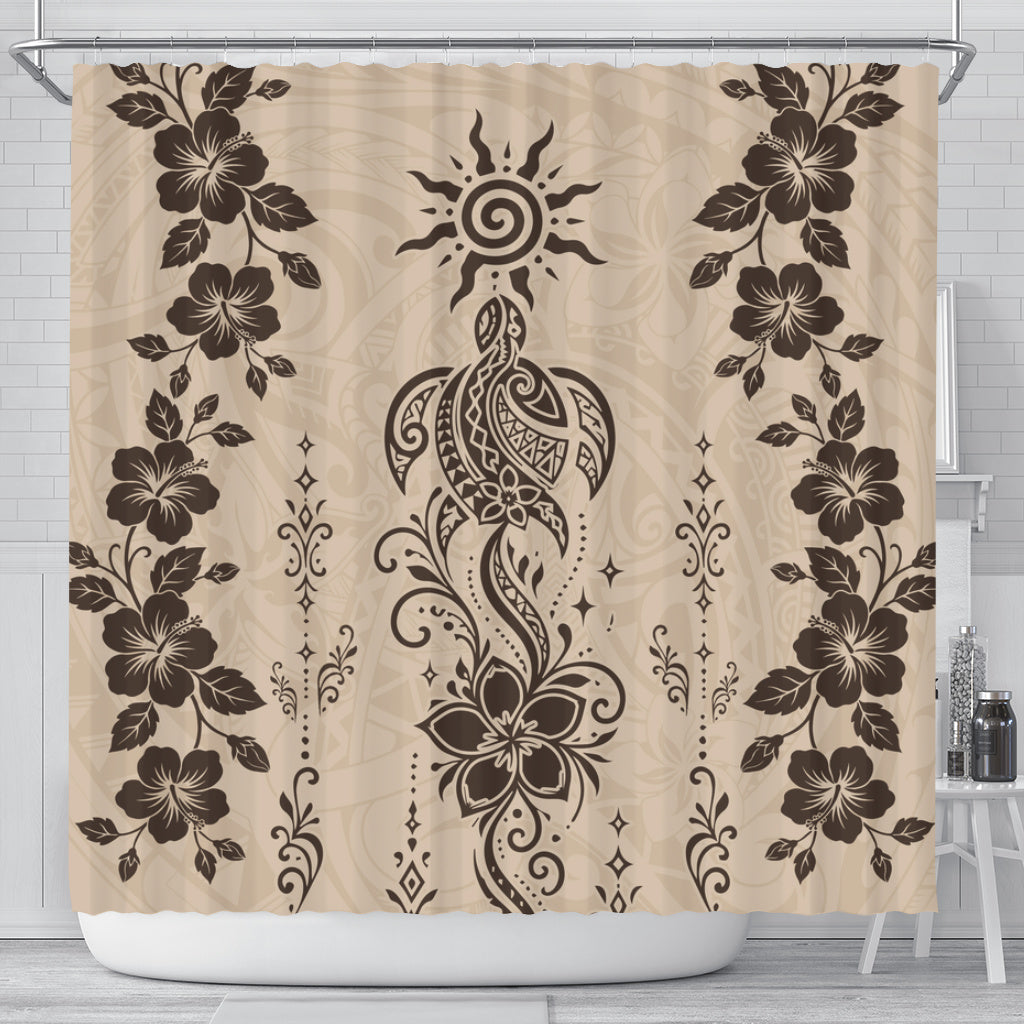 Hawaii Shower Curtain Vintage Honu Hibiscus Floral Elegance