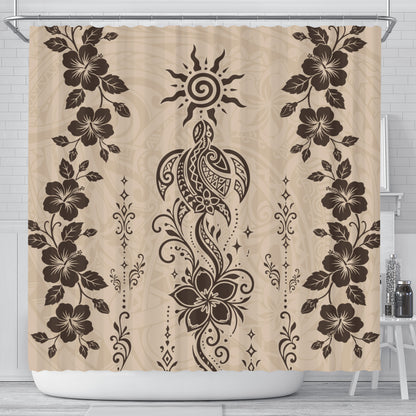 Hawaii Shower Curtain Vintage Honu Hibiscus Floral Elegance