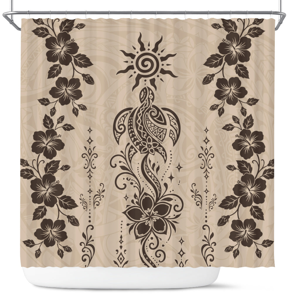 Hawaii Shower Curtain Vintage Honu Hibiscus Floral Elegance