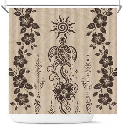 Hawaii Shower Curtain Vintage Honu Hibiscus Floral Elegance