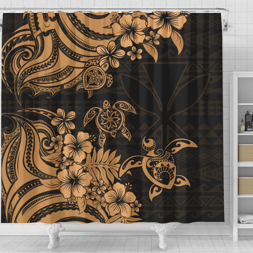 Hawaii Shower Curtain Kanaka Maoli Hibiscus Polynesian Tribal Turtle Print Style