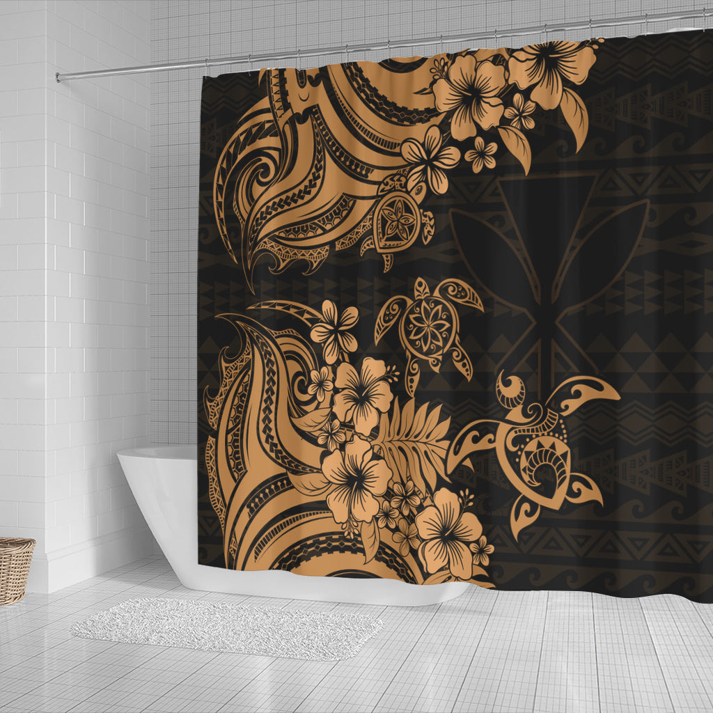 Hawaii Shower Curtain Kanaka Maoli Hibiscus Polynesian Tribal Turtle Print Style