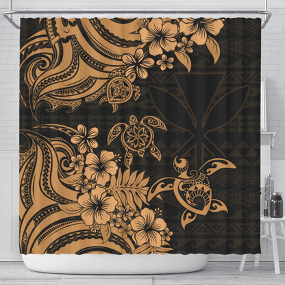 Hawaii Shower Curtain Kanaka Maoli Hibiscus Polynesian Tribal Turtle Print Style