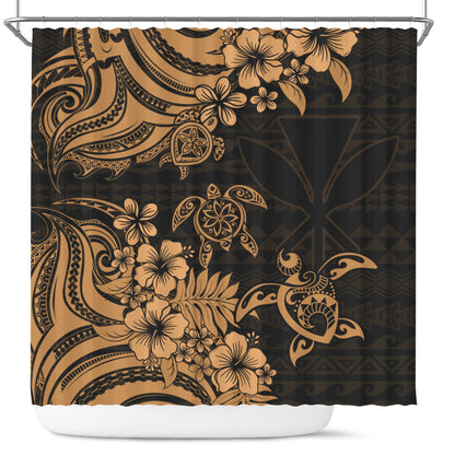 Hawaii Shower Curtain Kanaka Maoli Hibiscus Polynesian Tribal Turtle Print Style