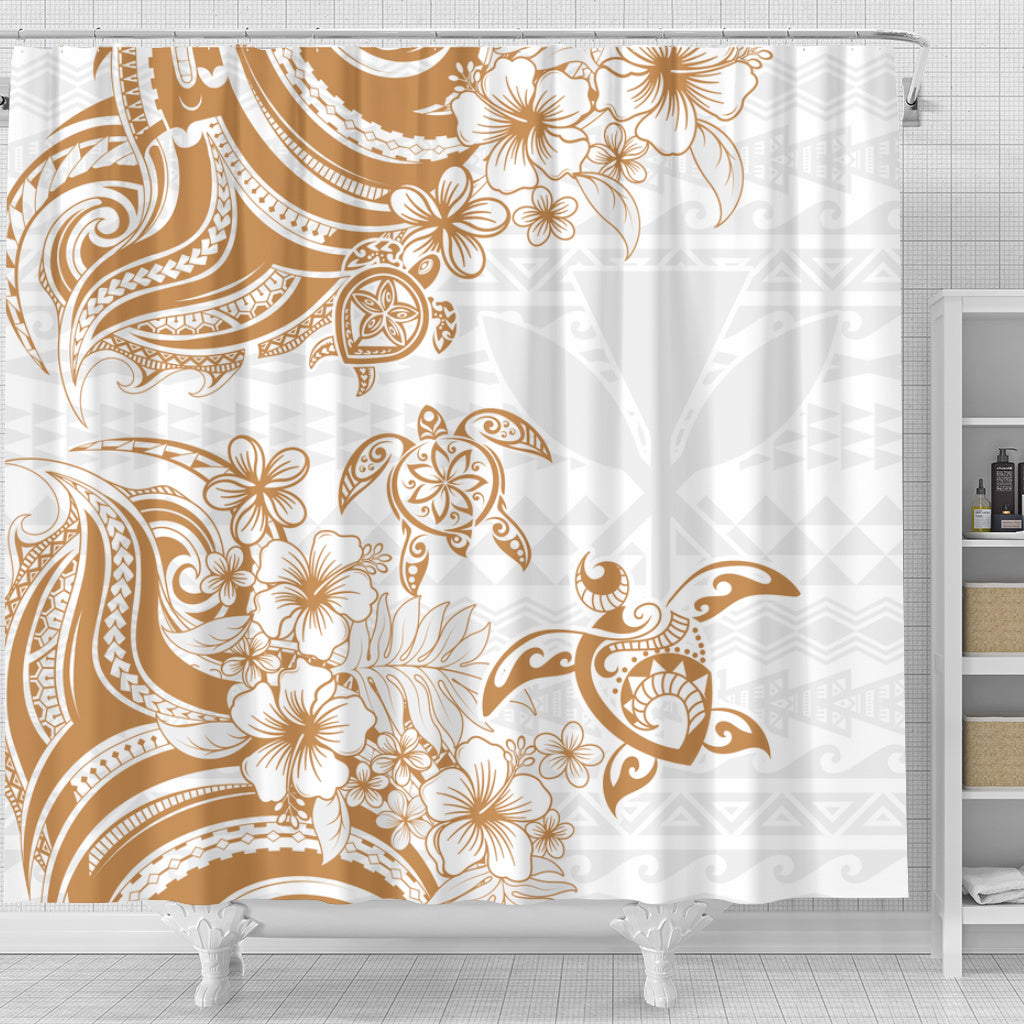 Hawaii Shower Curtain Kanaka Maoli Hibiscus Polynesian Tribal Turtle Print Style
