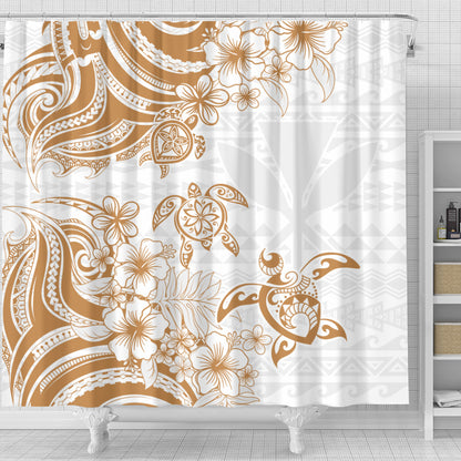 Hawaii Shower Curtain Kanaka Maoli Hibiscus Polynesian Tribal Turtle Print Style