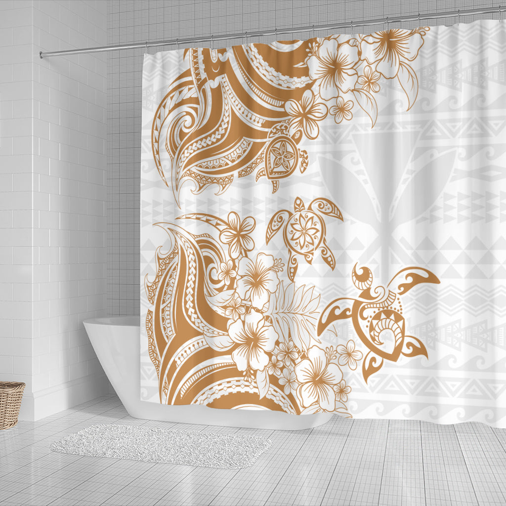 Hawaii Shower Curtain Kanaka Maoli Hibiscus Polynesian Tribal Turtle Print Style