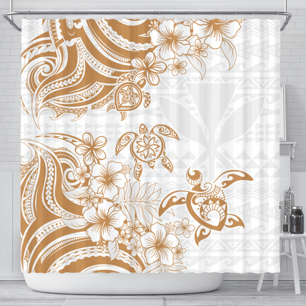 Hawaii Shower Curtain Kanaka Maoli Hibiscus Polynesian Tribal Turtle Print Style